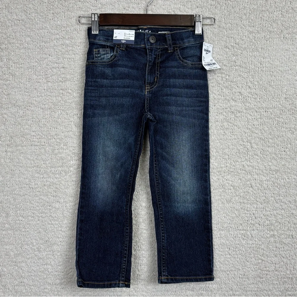 B'gosh Jeans Boys 4T Blue‎ Adjustable Waist Whiskered Classic Straight Leg Denim